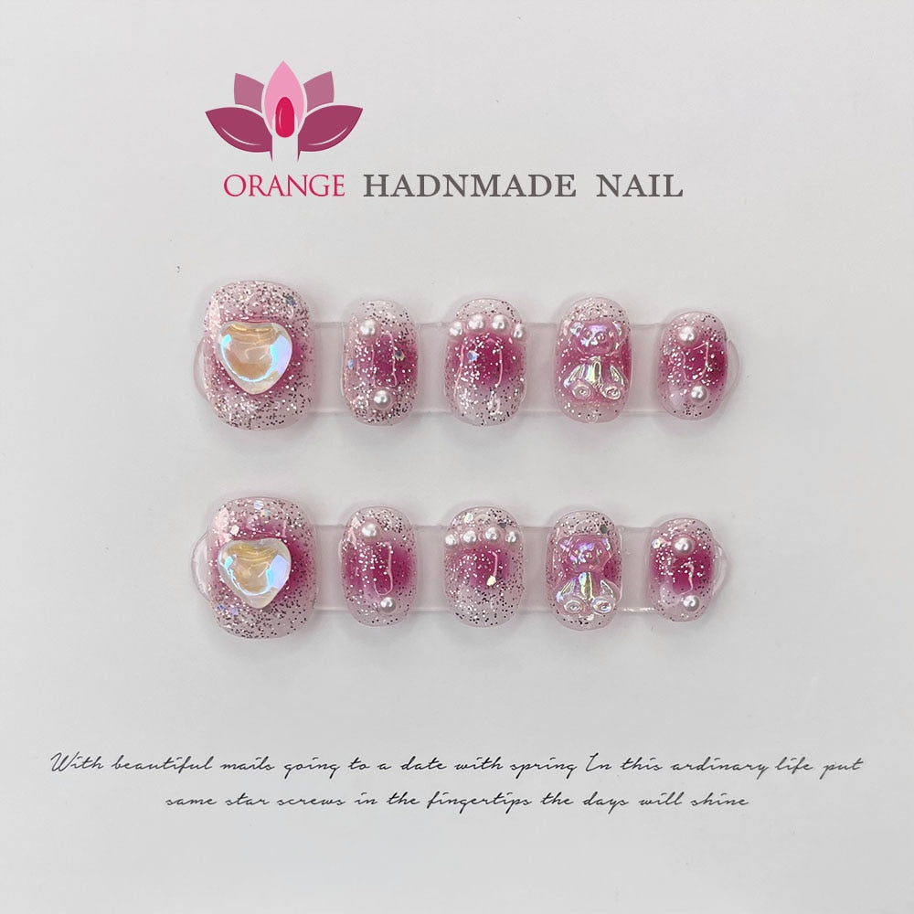 Handmade Y2k Fake Nails Press On With Design Full Cover Medium Coffin Wearable Artificial Acrylic Nails XS S M L Size For Girl Spain