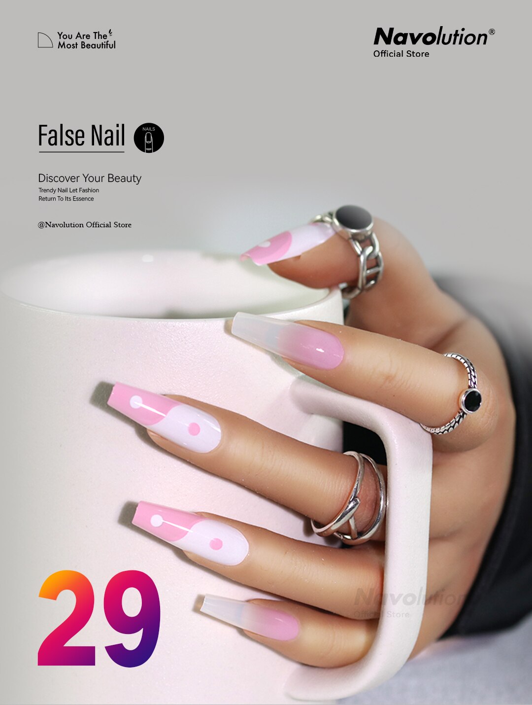 Navolution 24Pcs/Set DIY Manicure Wearable Fake Nails press on Detachable Finished Fingernails Ballet Square Head Almond Short 29