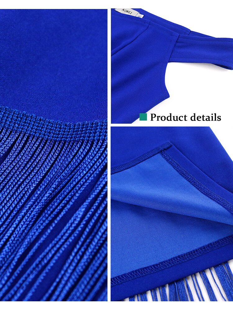 Women Dresses Blue Tassels Fringe Sexy Party Off Shoulder Sleevless Elegant Bodycon Long Cocktail Birthday Outfits Celebrate New