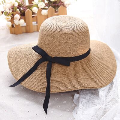 Simple Foldable Wide Brim Floppy Girls Straw Hat Sun Hat Beach Women Summer Hat UV Protect Travel Cap Lady Cap Female khaki 55-58cm