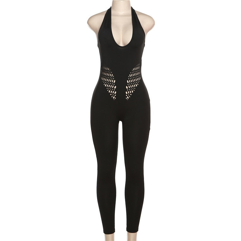 Gymdolphins Spring Summer New Black Halterneck Hollow Waist Tight Fitting Jumpsuits For Women Yoga Fitness Jump Suit Black