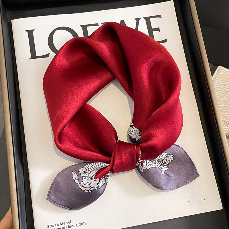 53cm Real Silk Nature Scarf Women Neckerchief Foulard Bandana Small Hairbands Fashion Floral Neck Ties for Office Lady New ZS-6 53x53cm