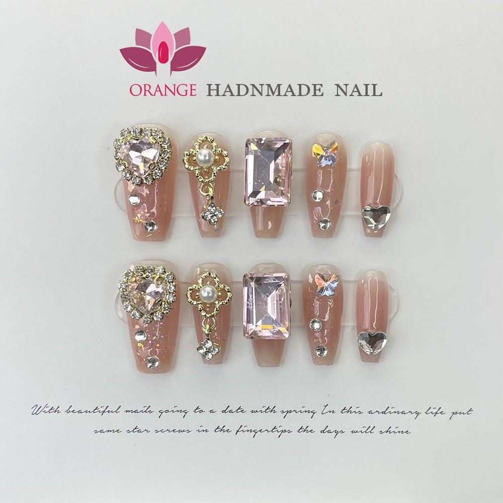Handmade Luxury Press On Nails WIth Rinestone Fake Manicuree Decoration Wearable Full Cover With Design Acrylic Nail For Girls