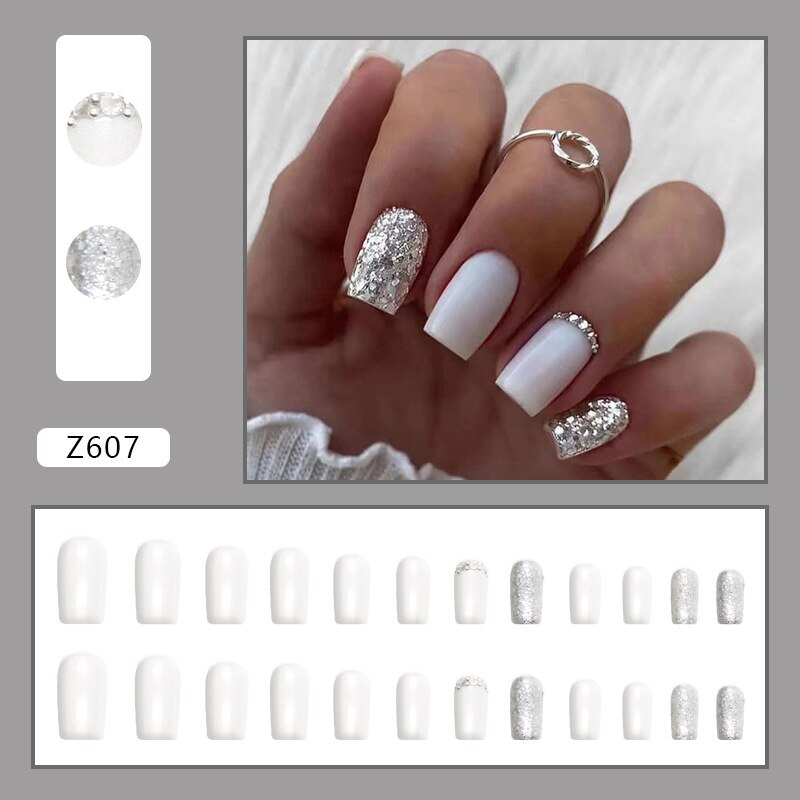 Reusable Adhesive Nail Short False Nails Press On Nails Tips Nails Fake Manicure With Glue Decorated False Nails Z607 1