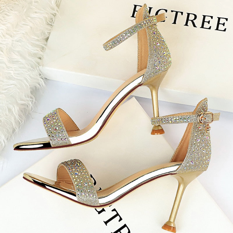 Shoes Sexy High Heels Women Pumps Sparkle Sequins Stiletto Heels 10 Cm Party Shoes Women Heels Summer Women Sandals New 1688-3-gold8.5cm
