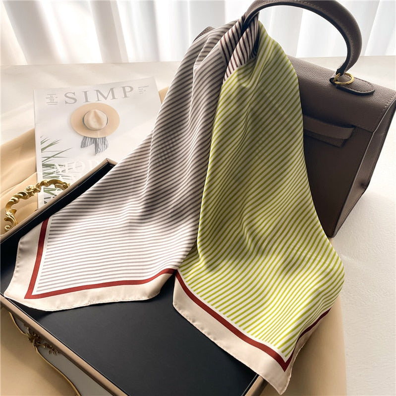 Luxury Print Satin Silk Square Scarf for Women Shawl Hijab Neckerchief Female Hair Ribbon Headband Fashion Wrap Bandana New FJ674-2