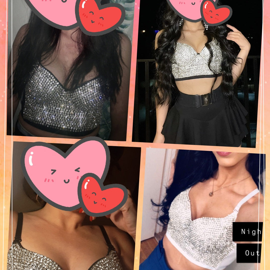 Women Tank Tops Luxury Sequined Rhinestone Pearl Wedding Push Up Bra Woman Clothes Camis Stage Ladies Crop Top Corset y2k Blusas