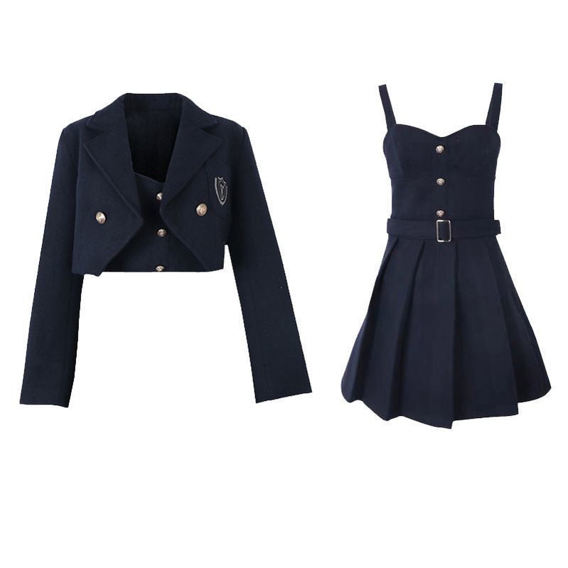 College Style 2 Piece Jacket Skirt Suit Women Spring Autumn Skirt WITH Belt+Streetwear Harajuku BF Casual Coat 2 piece