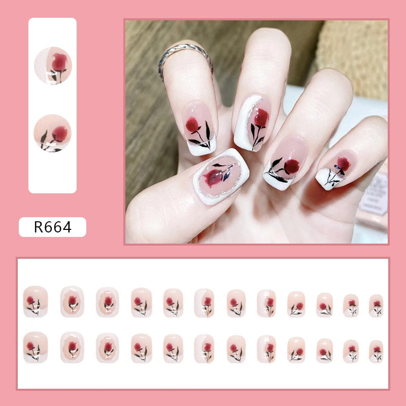 24Pcs/Box Red Ballerina Fake Nails Press On Nial Art Tips False Nails Press On Nails Coffin Artificial Nails R664