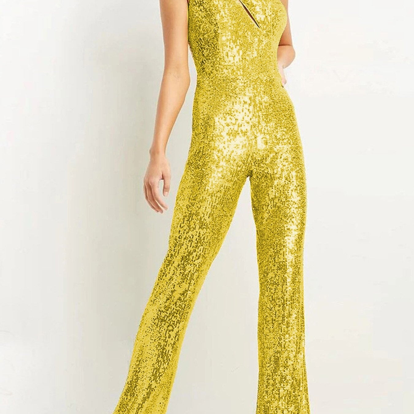 Luxury Jumpsuit Women Golden One Shoulder Sleeveless Flare Pant Overalls Elegant Prom Party Evening Long Jumpsuits