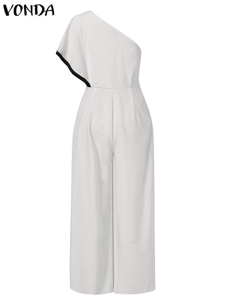 Women's Summer Rompers Elegant Office Formal Jumpsuits Casual Solid One Shoulder Sexy Loose Party Overalls Oversized