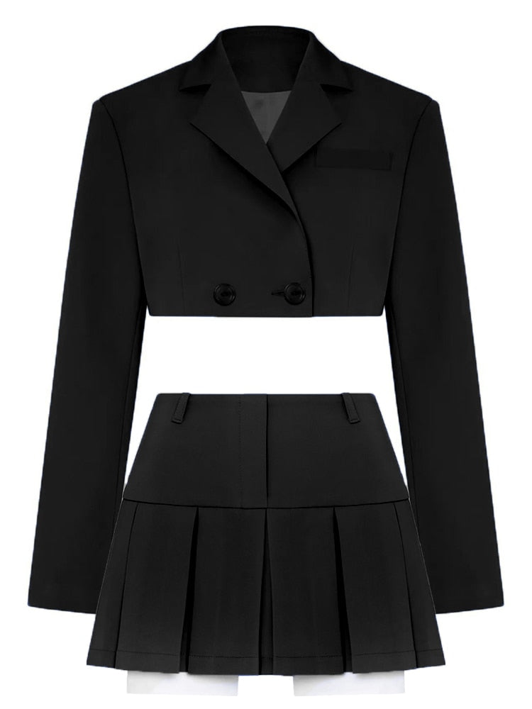 Casual Two Piece Sets Women's Fall Outfits New Black Matching Sets With Skirt And Blazer Cropped Top Suit For Women Black Suit