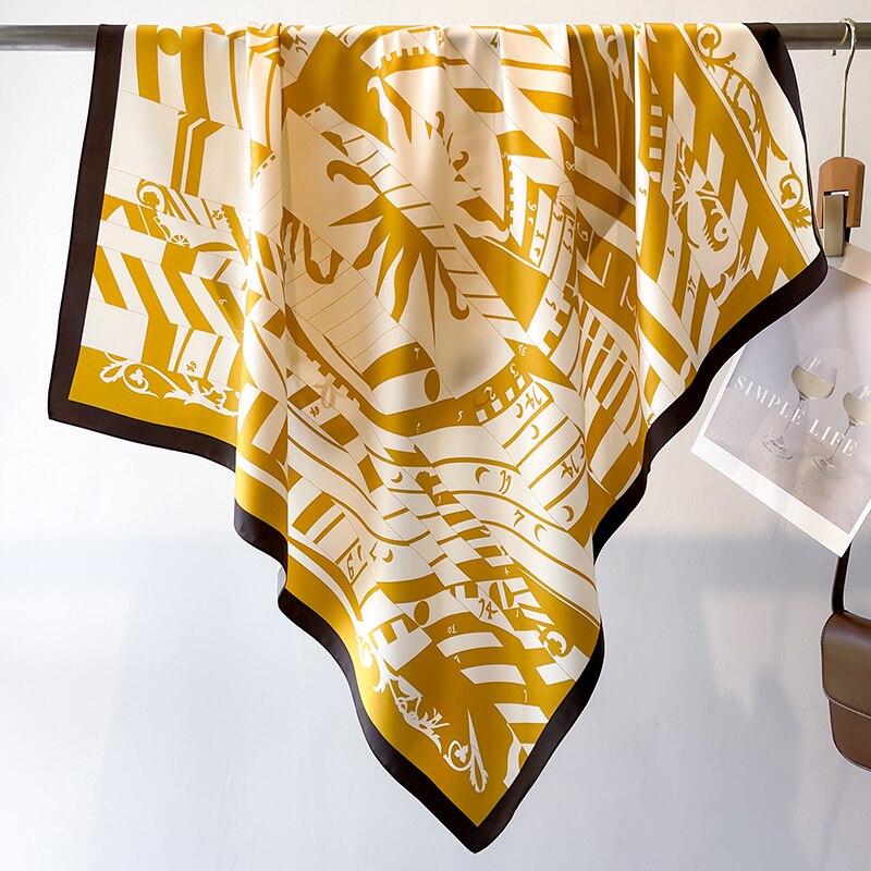 Fashion Print Printing Twill Silk Square Scarf for Women Hijab Muslim Headband Bandana Summer Shawl Beach Stoles Echarpe FN129-1
