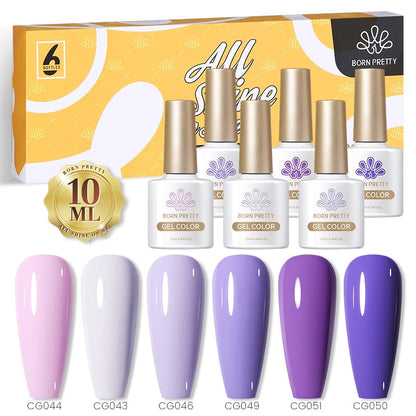 BORN PRETTY 10ml Nude Pink Gel 6PCS Nail Polish Set Milky Jelly Pink Transparent Serise Soak Off UV LED Nail Gel Varnish Kit
