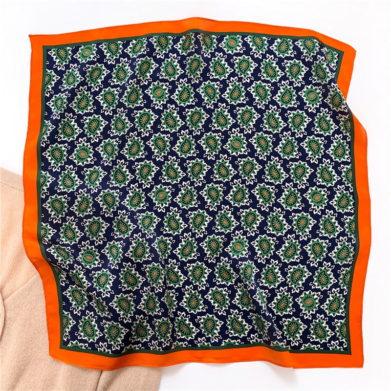 Fashion Designer Print 100% Natural Silk Square Scarves Women Hairband Neck Foulard Female Small Kerchief Bandana New FZ90-4 53cm real silk