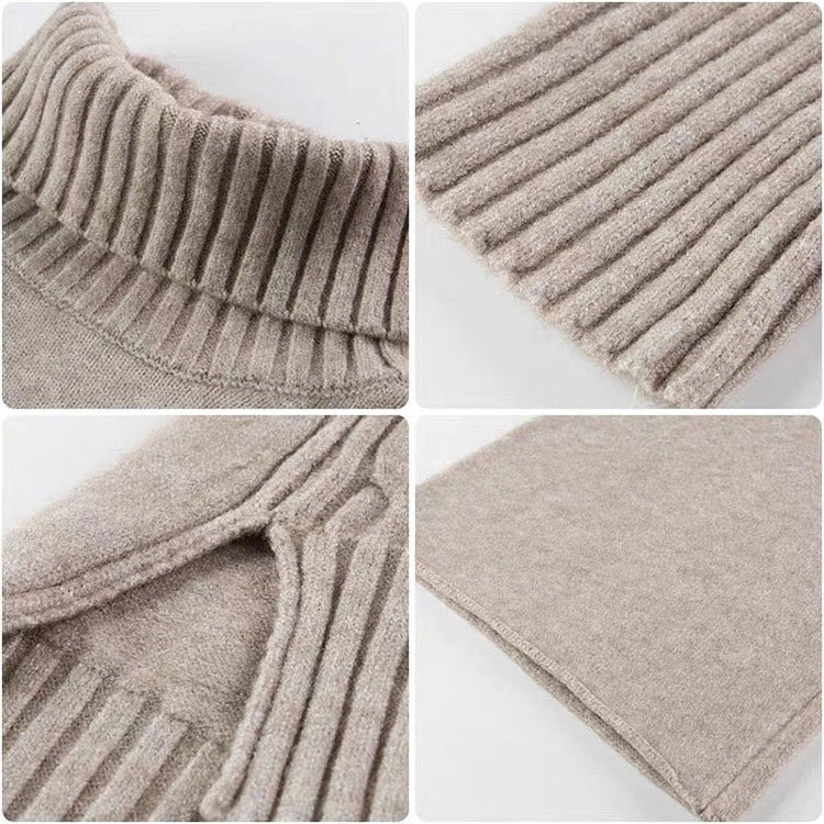 Sweater Set Women Tracksuit Spring Autumn Knitted Suits 2 Piece Set Warm Turtleneck Sweater Pullovers Wide Legs Pants