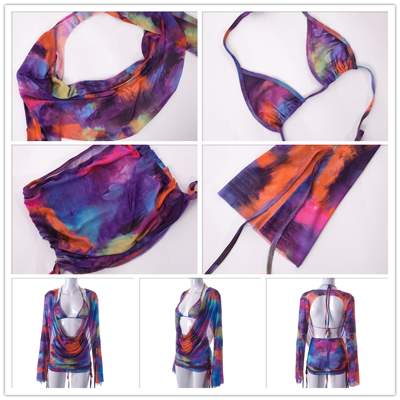 Townlike Sexy 3 Pieces Set Women Long Sleeve Crop Top And Mini Skirts And Bra Slim Three Piece Set 2023 Spring Summer Outfits