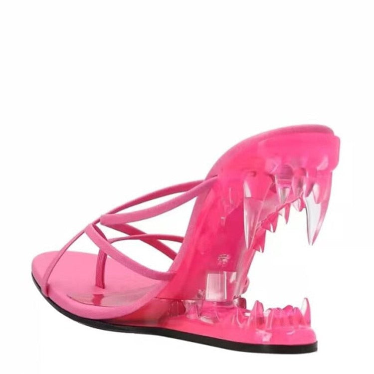 Fashion Metal Teeth Shaped Heel Sandals Round Toe Back Zipper Women's Dress Large Women's Sandals Summer