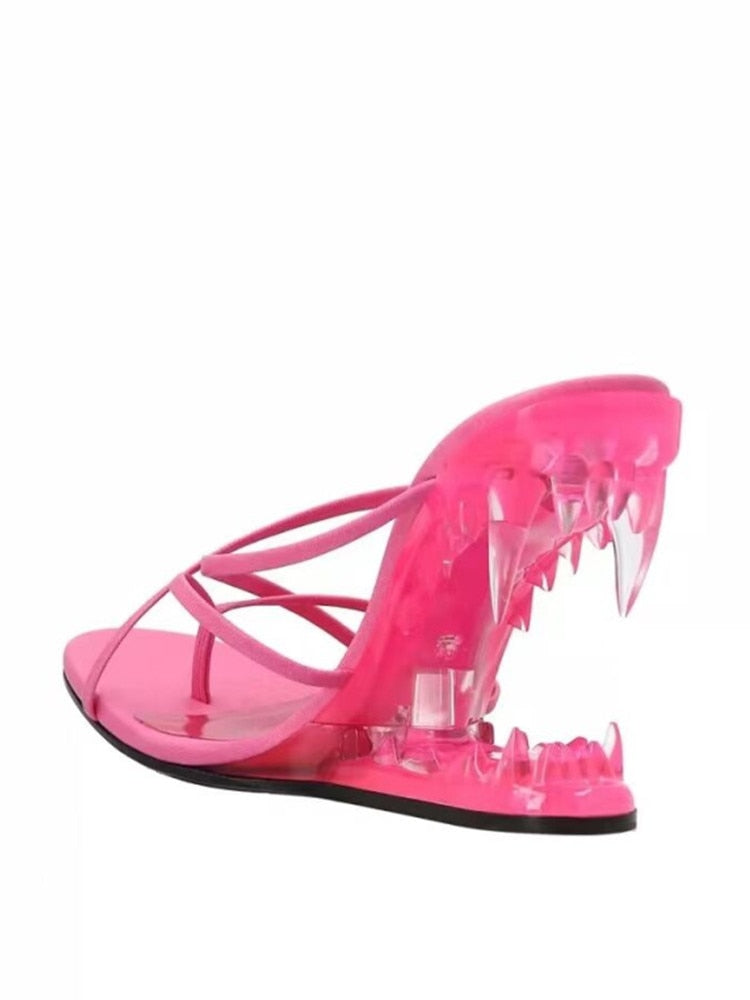 Fashion Metal Teeth Shaped Heel Sandals Round Toe Back Zipper Women's Dress Large Women's Sandals Summer