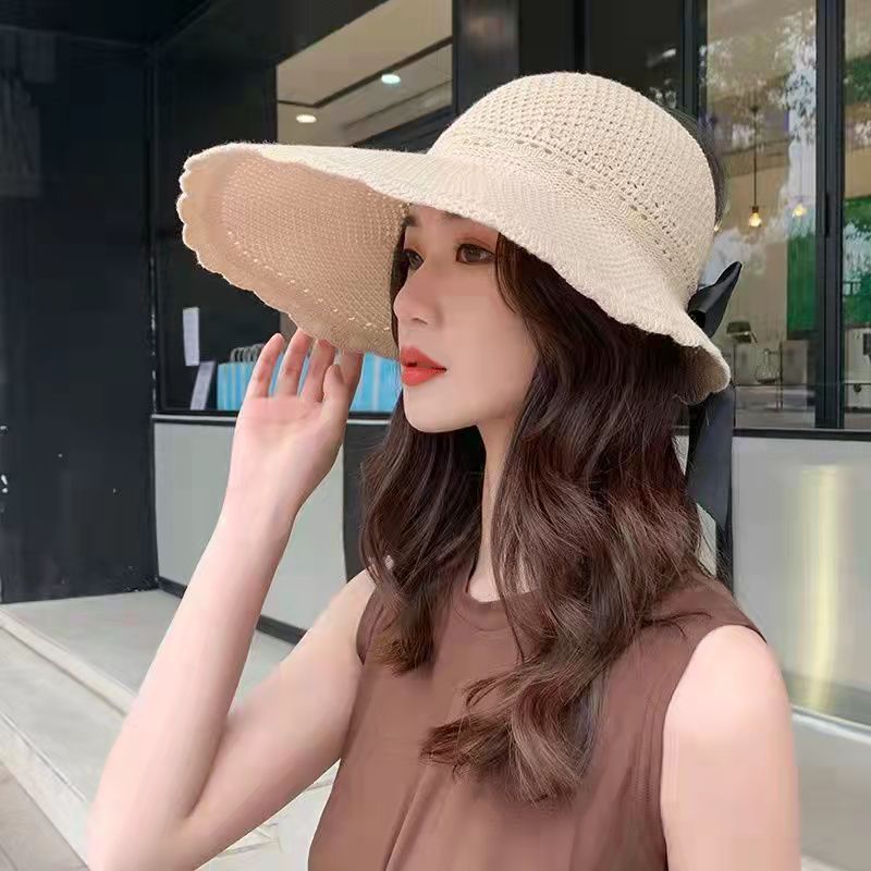 Fashion Wide Brim Sun Visor Hats Crochet Picnic Beach UV Protection Scallop Cap For Outdoor Summer Women's Hat Caps 3