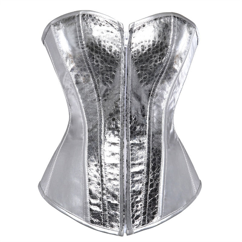 corset bustier top women vintage style gold silver overbust corset leather nightclub sexy korsett lingerie strapless 2797silver