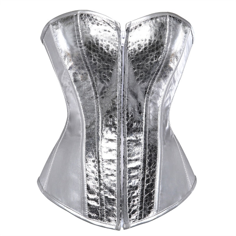 corset bustier top women vintage style gold silver overbust corset leather nightclub sexy korsett lingerie strapless 2797silver
