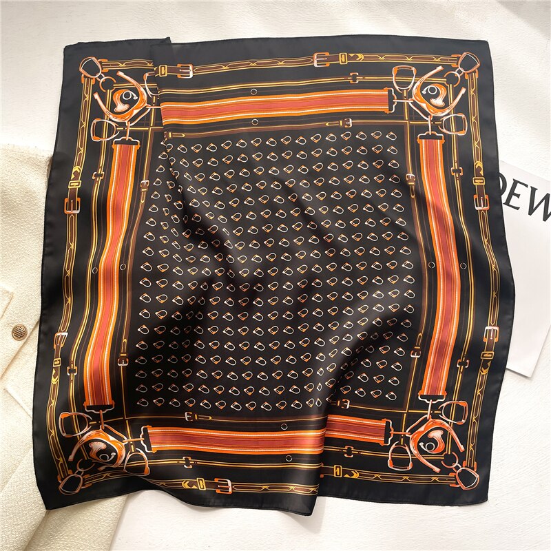 Luxury Print Satin Silk Square Scarf for Women Shawl Hijab Neckerchief Female Hair Ribbon Headband Fashion Wrap Bandana New FJ655-1