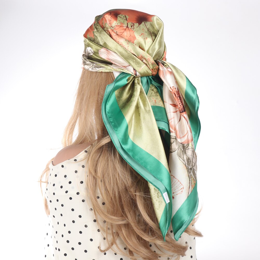 Silk Scarves Luxury Brand Spring Summer Women Head/Hair Scarf 90X90cm Fashion Hijab Bandana Cheveux Foulard Femme BK50-23 90X90CM