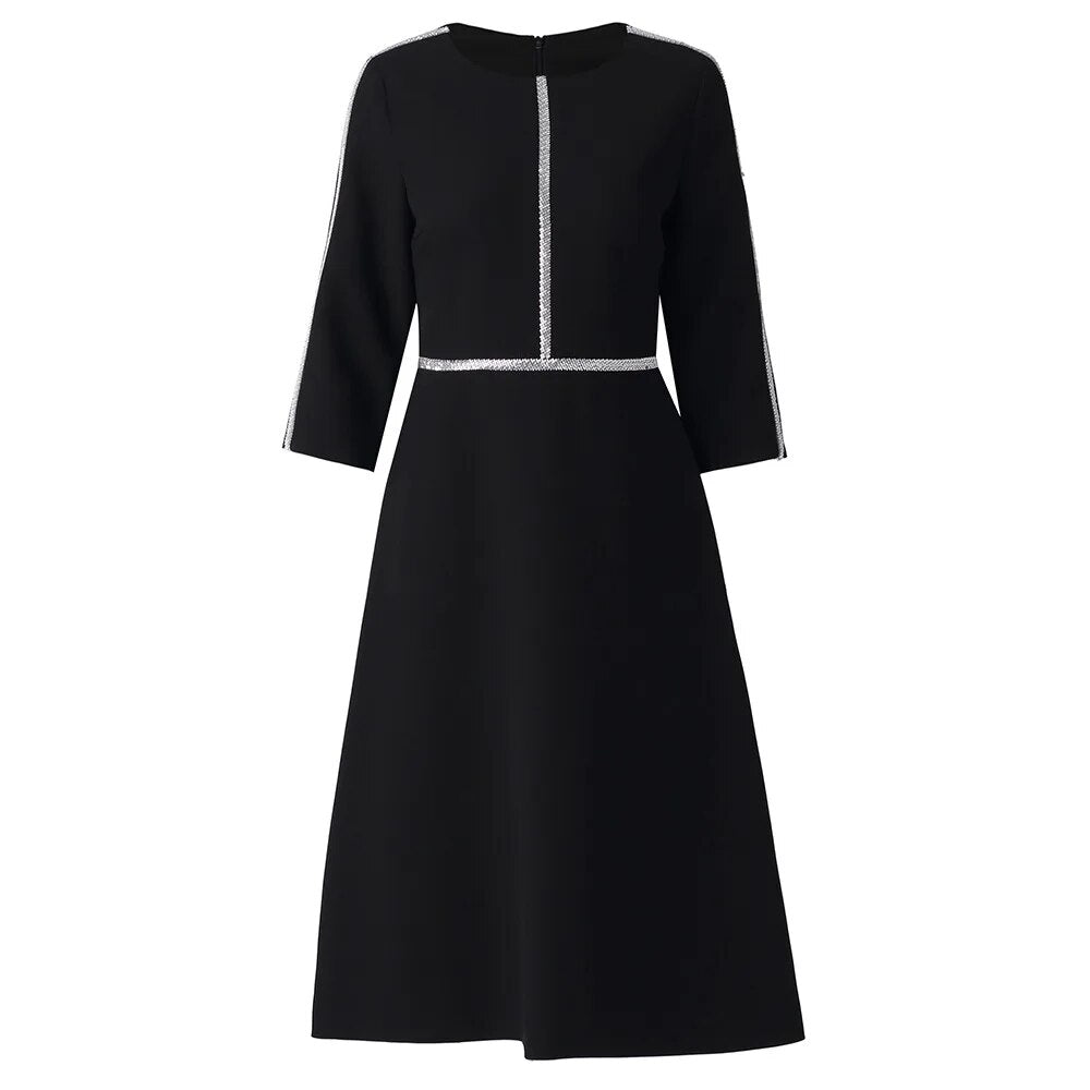 Autumn Fashion Beading Party Formal Occasion Dresses for Women Elegant Christmas Red Midi Vestidos Fiesta Aline Robe black