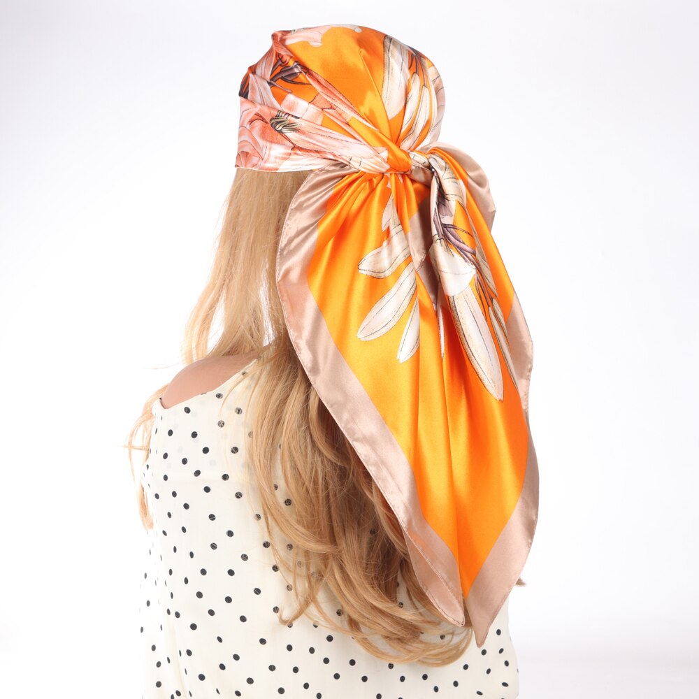 Silk Scarves Luxury Brand Spring Summer Women Head/Hair Scarf 90X90cm Fashion Hijab Bandana Cheveux Foulard Femme BK50-19 90X90CM