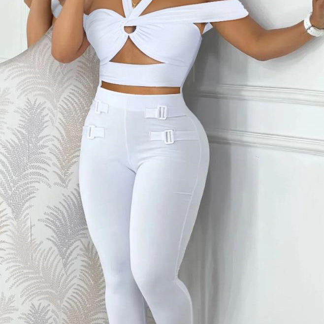 Sexy Night Out Jumpsuit for Women Summer New Sleeveless Plunge Hollow Out Halter Buckled Contrast Mesh Lady Skinny Jumpsuit H