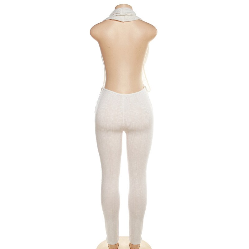 Sexy Low Collar Hanging Neck Sleeveless Slim Fit High Waist Jumpsuits Women Summer Casual Backless Solid Crumpled Overalls