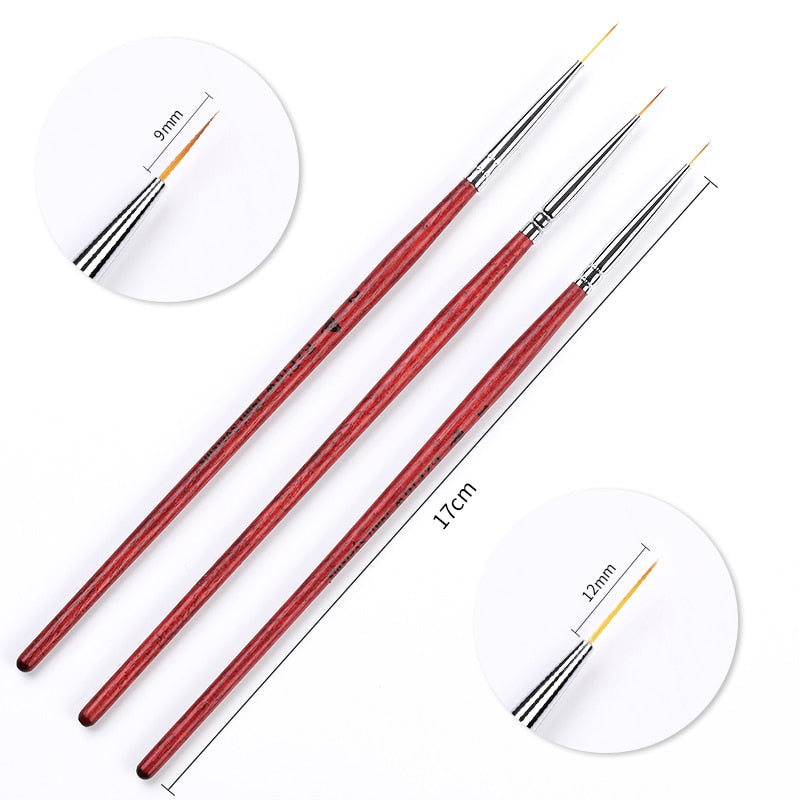 3Pcs French Stripe Nail Art Liner Brush Set 3D Tips Line Stripes DIY Drawing Pen UV Gel Brushes Painting Pen Manicure Tools 226375