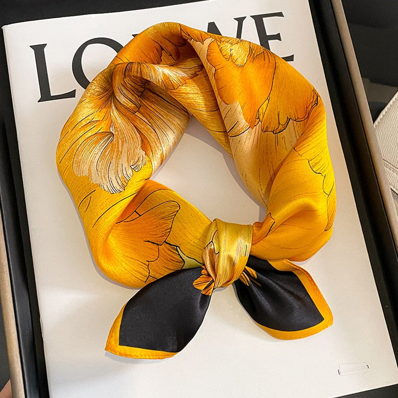 53cm Real Silk Nature Scarf Women Neckerchief Foulard Bandana Small Hairbands Fashion Floral Neck Ties for Office Lady New ZS-3 53x53cm