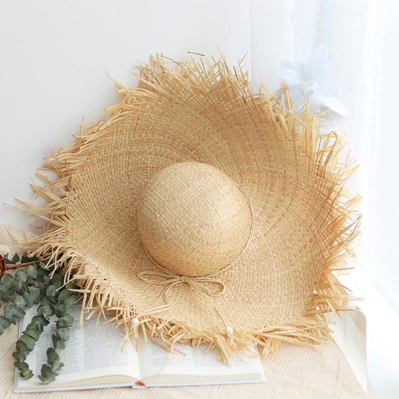 Summer Natural Raffia Straw Hat Large Wide Brim Sun Hats for Women Panama Ladies UPF Travel Holiday Beige Beach Floppy Hat