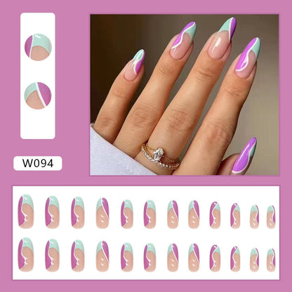 24Pcs/Set Fake Nails With Glue Full Cover Nail Tips Press On Med Nails DIY Manicure Oval Head False Nails Pink Almond Artificial