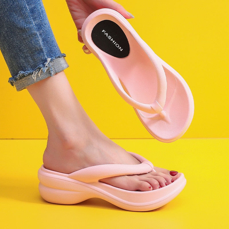 JMPRS Thick Sole Wedges Flip Flops for Women Summer Clip Toe Platform Sandals Woman Non Slip Beach Slippers Outdoor Slides