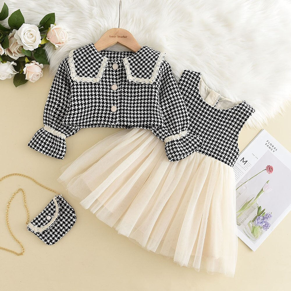 Leader Fashion Kids Girls Princess 2pcs Clothes Set Autumn Winter Children Coat Outwear+Skirts Vintage Outfits Suit 2-12Y AX2394black