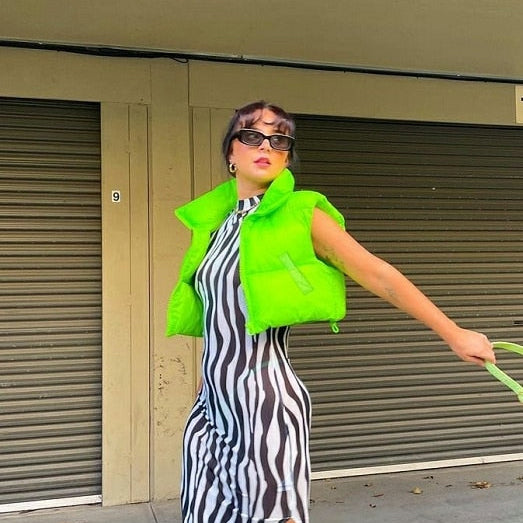 Women Winter Warm Crop Waistcoat, Sleeveless Stand Collar Double Sided Lightweight Puffer Vest E