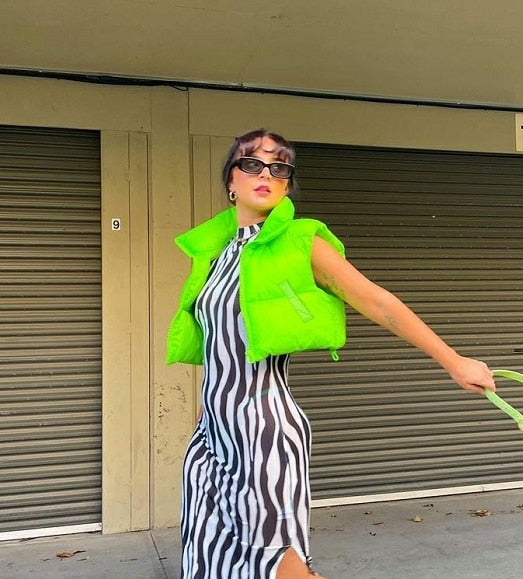 Women Winter Warm Crop Waistcoat, Sleeveless Stand Collar Double Sided Lightweight Puffer Vest E