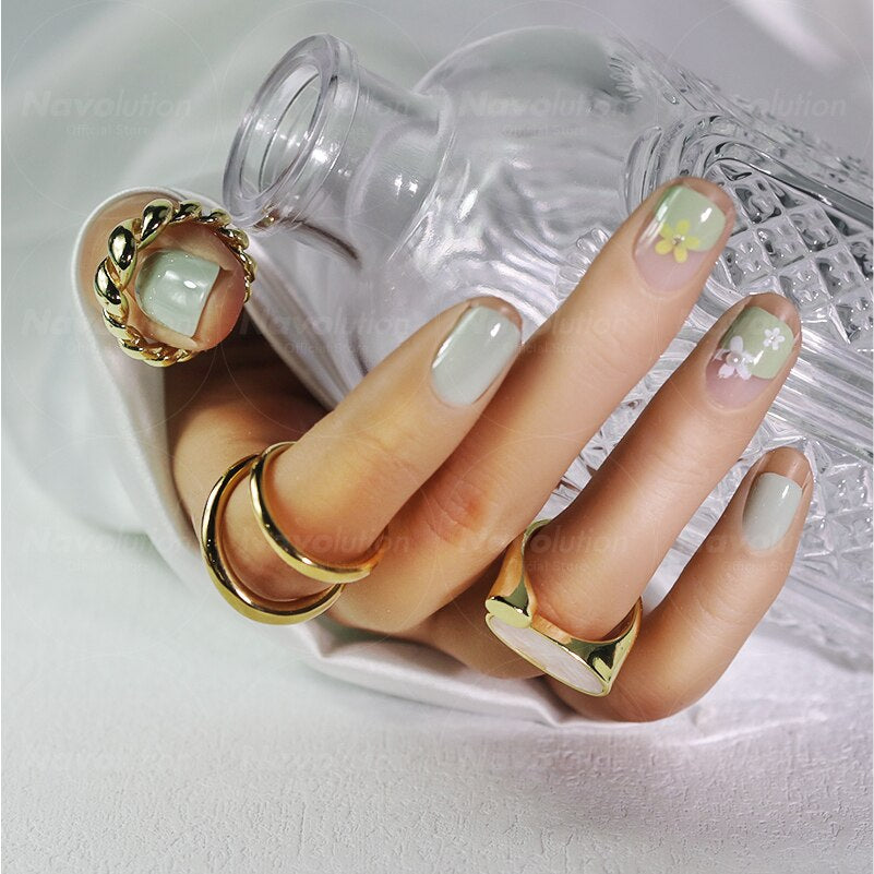 Navolution 24Pcs/Set DIY Manicure Wearable Fake Nails press on Detachable Finished Fingernails Ballet Square Head Almond Short 41