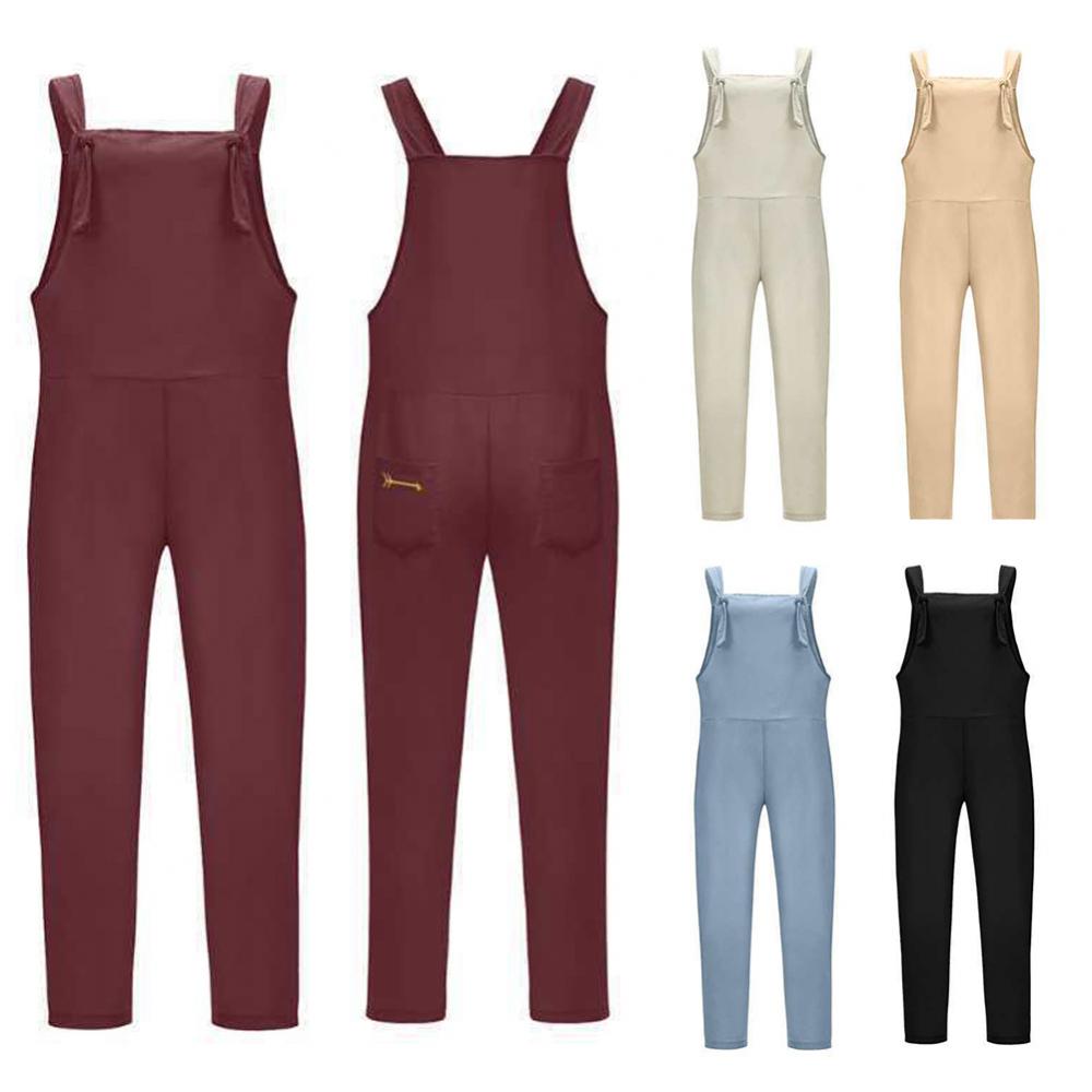 Solid Color Casual Overall Sleeveless Women Jumpsuit Straps Jumpsuit Loose Adjustable Bib women Bib