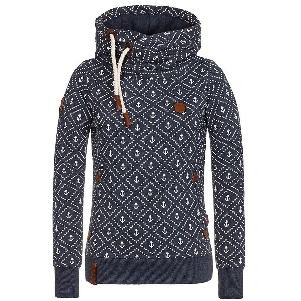 Anchor Print Big Size Hoodies Women 5xl Poleron Mujer 2024 Korean Street Pocket Sweatshirt Drawstring Slim Fit Hipster Hoodie