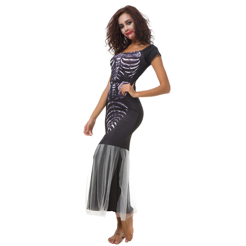 Halloween White Yarn Fishtail Skirt Women's Witch Costume