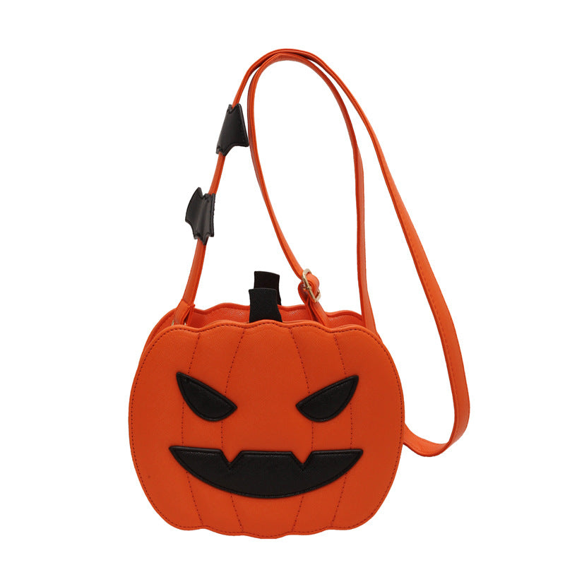 Halloween Bags Funny Pumpkin Cartoon Shoulder Crossbody Bag With Bat Personalized Creative Female Bag Orange1